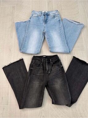 Lot of 2 Mica Denim High Rise Flare Raw Hem Jeans Size 24 /  Light & Black Wash
